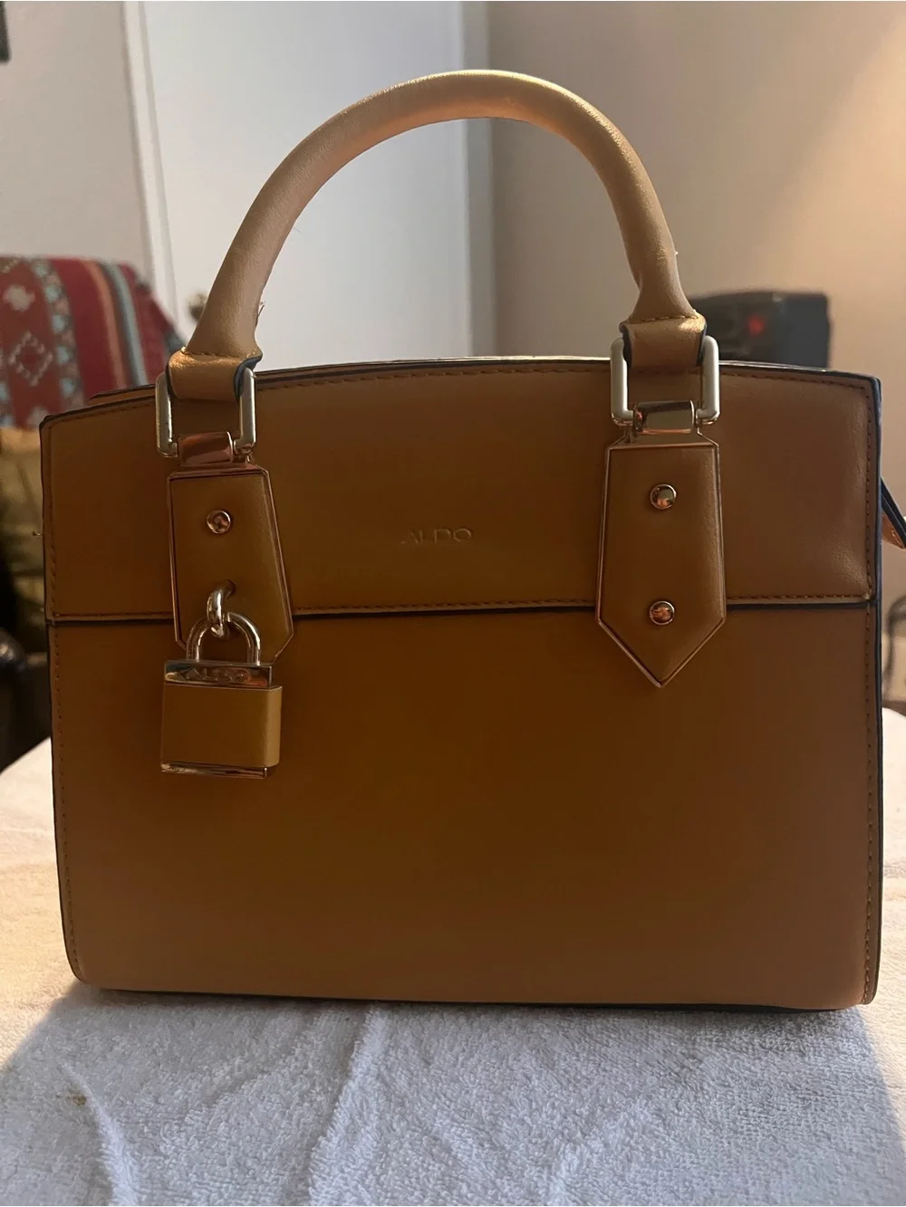 Aldo Brown Satchel with Silver Padlock Accent